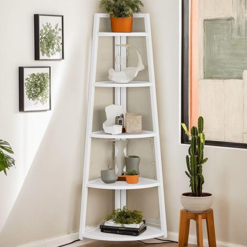 Hommoo 5-Tier Corner Shelf, 70" Tall Corner Ladder Shelf Small Bookshelf White
