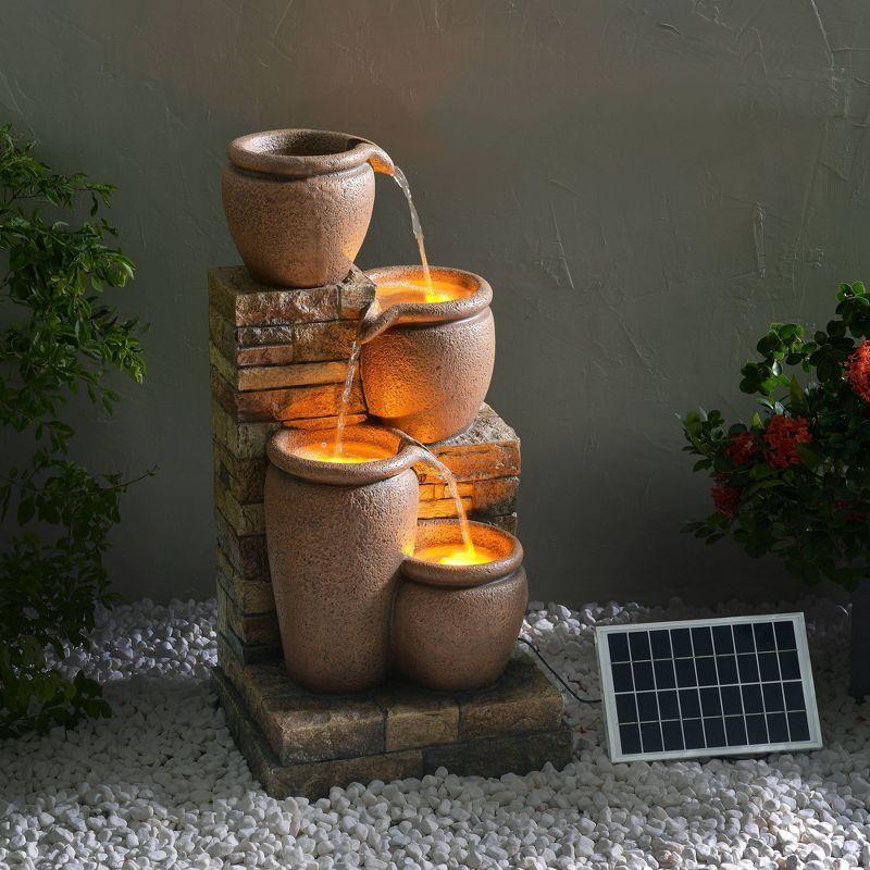 30.71" Rustic Brown Solar Powered 4-Tier Cascading Bowl Water Fountain