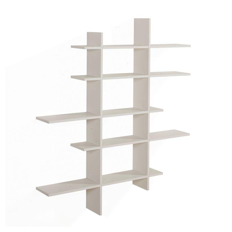 Danya B. 51" x 45" Five Tier Asymmetric Shelf White - Laminated, Interlocking, MDF Composite