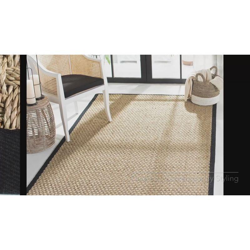 Natural Fiber Hand-Knotted Runner Rug with Dark Brown Border