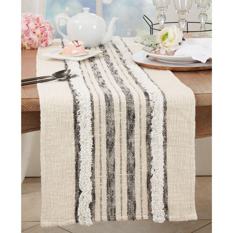 Beige and Black Cotton Tufted Stripe Table Runner