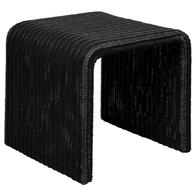 Black Woven Rattan and Metal Square End Table