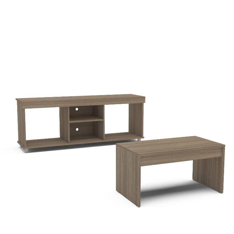 Polifurniture 2pc Living Room Set with TV Stand and Coffee Table Dark Brown: MDF Construction, Modern Design