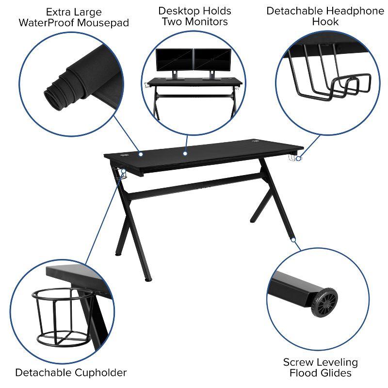 Flash Furniture Gaming Desk and Footrest Reclining Gaming Chair Set - Cup Holder/Headphone Hook/Removable Mouse Pad Top/Wire Management