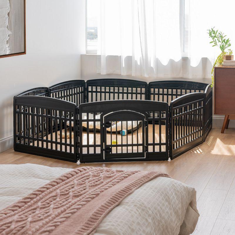 IRIS USA 24" Exercise 8-Panel Pet Playpen with Door, Dog Cat Playpen, Puppy Playpen, Black