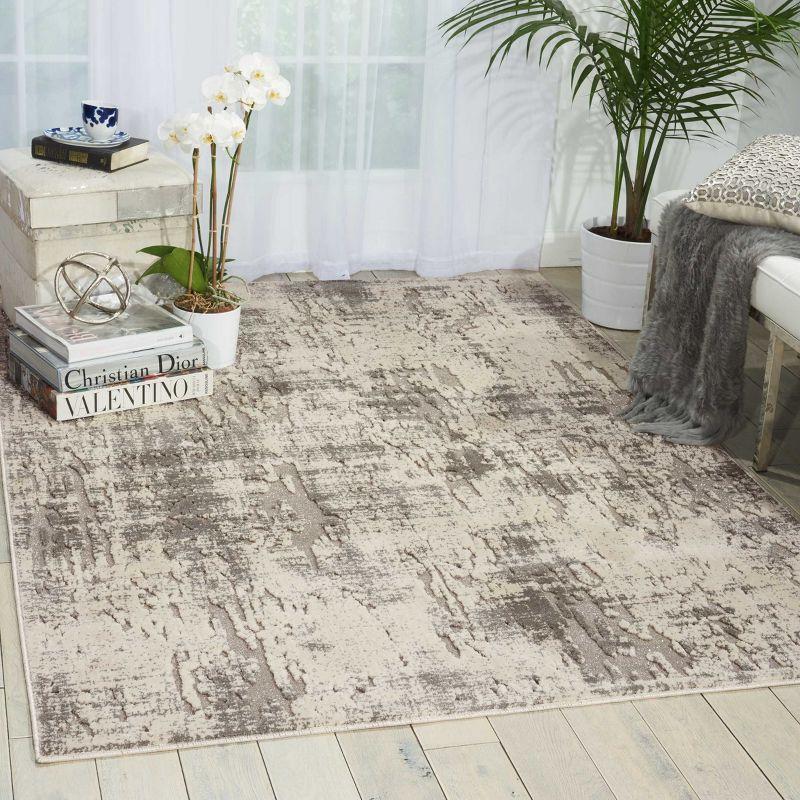 Ivory and Grey Abstract Rectangular Synthetic Rug