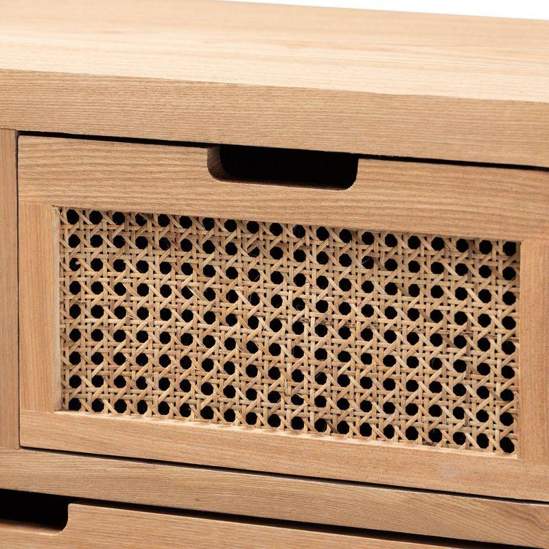 Alina Wood and Rattan 4 Drawer Accent Chest Oak - Baxton Studio: Small Profile, Bohemian Vibe, Ample Storage