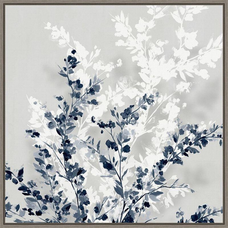 22" x 22" Blue Spring II by Isabelle Z Framed Canvas Wall Art Gray Wash - Amanti Art: Modern Abstract Botanical Decor