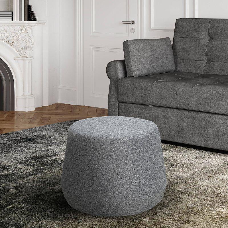 Thimble-Shaped Gray Sherpa Fabric Round Ottoman