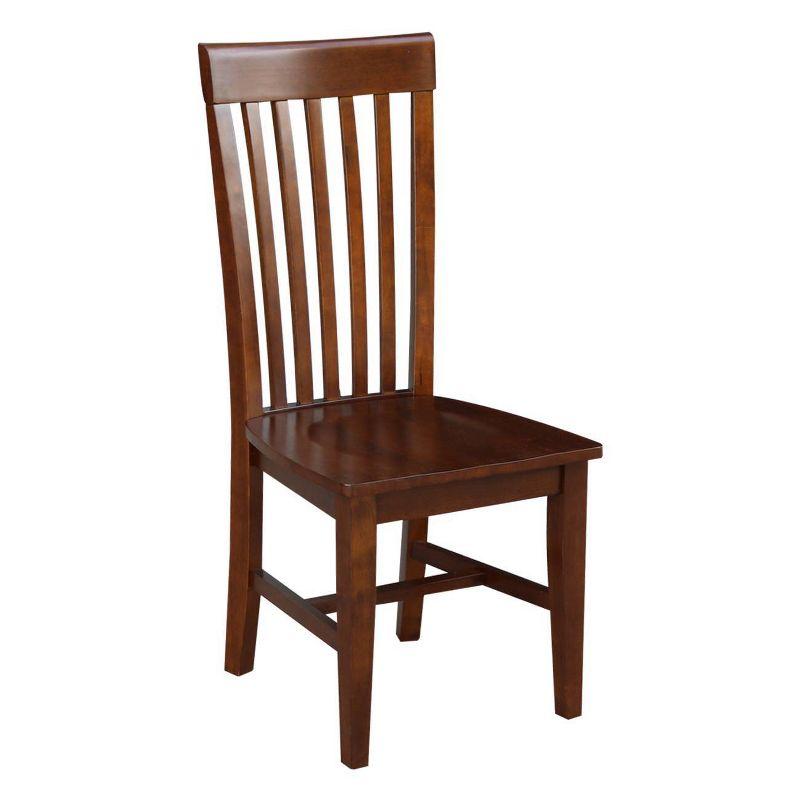 Tall Brown Wood Slat Back Dining Side Chair