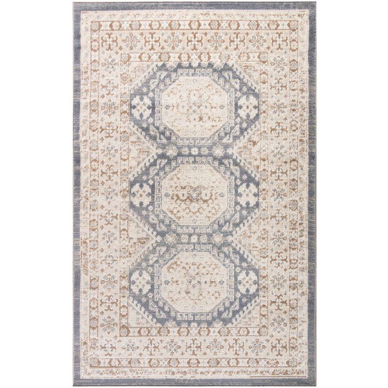 Ivory Blue Medallion Synthetic 4' x 6' Rectangular Rug