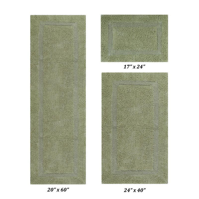 Better Trends Lux 100% Cotton Tufted Solid Reversible Bath Rug Set 3 PC (17" x 24" | 24" x 40" | 20" x 60") - Sage