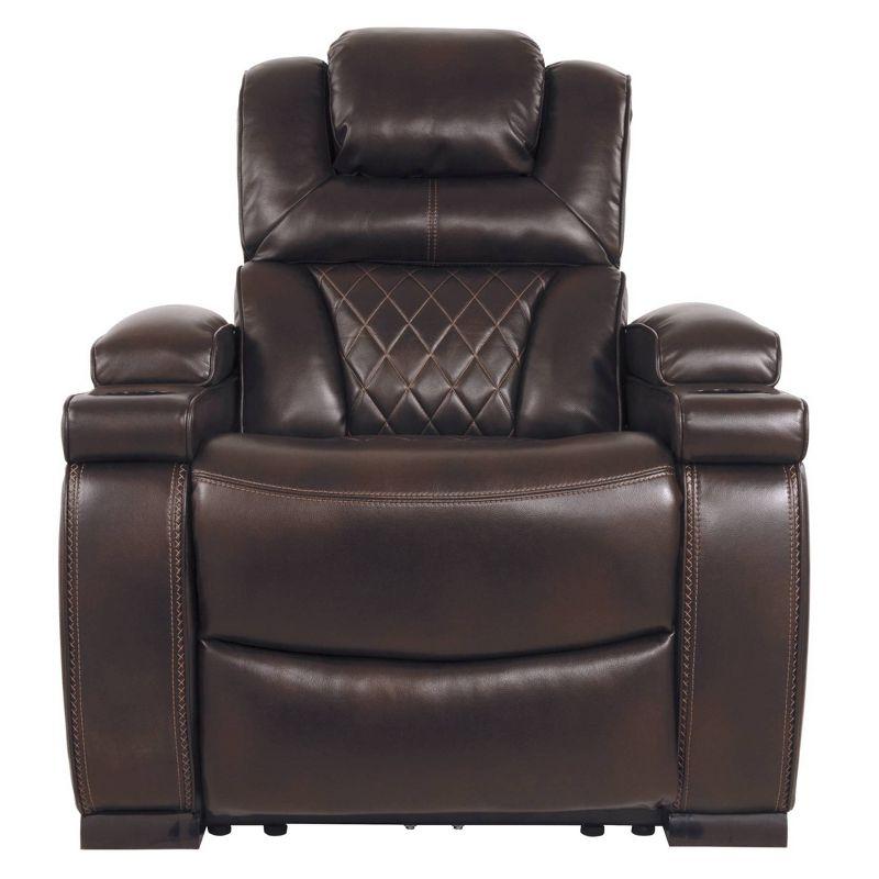 Warnerton Power Recliner with Adjustable Headrest Chocolate: USB Port, Cup Holder - Signature Design by Ashley