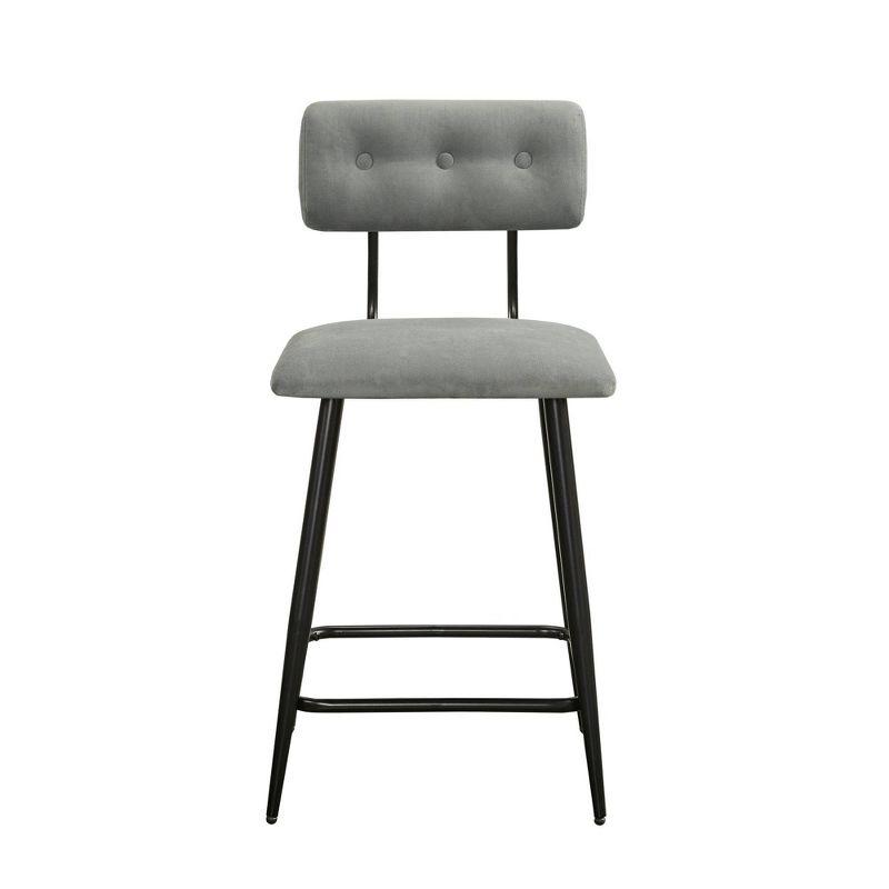 Henrick 25" Matte Black Metal Frame Counter Stool with Tufted Grey Cushion