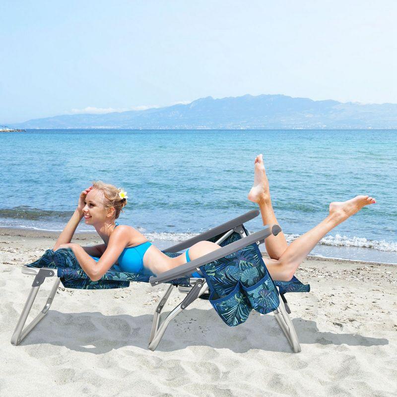 Costway 4-Pack Folding Backpack Beach Chair 5-Position Outdoor Reclining Chairs with Pillow Dark Blue