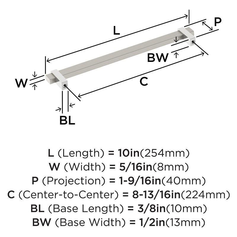Amerock Mulino 8-13/16 inch (224mm) Center-to-Center Satin Nickel/Polished Chrome Cabinet Pull
