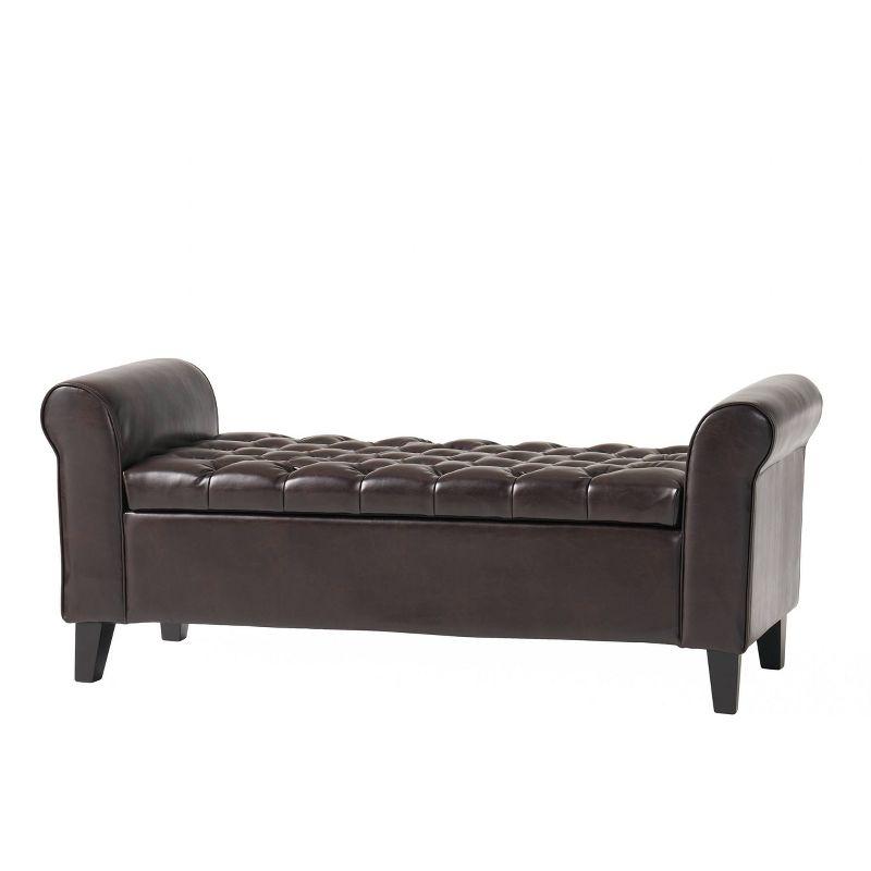 Keiko Storage Bench - Brown Leather - Christopher Knight Home: Elegant Tufted Design, Soft-Close Hinge