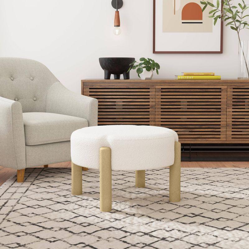 Luna Boucle Ottoman Cream - HomePop: Round, Upholstered, Wood Frame, No Assembly Required
