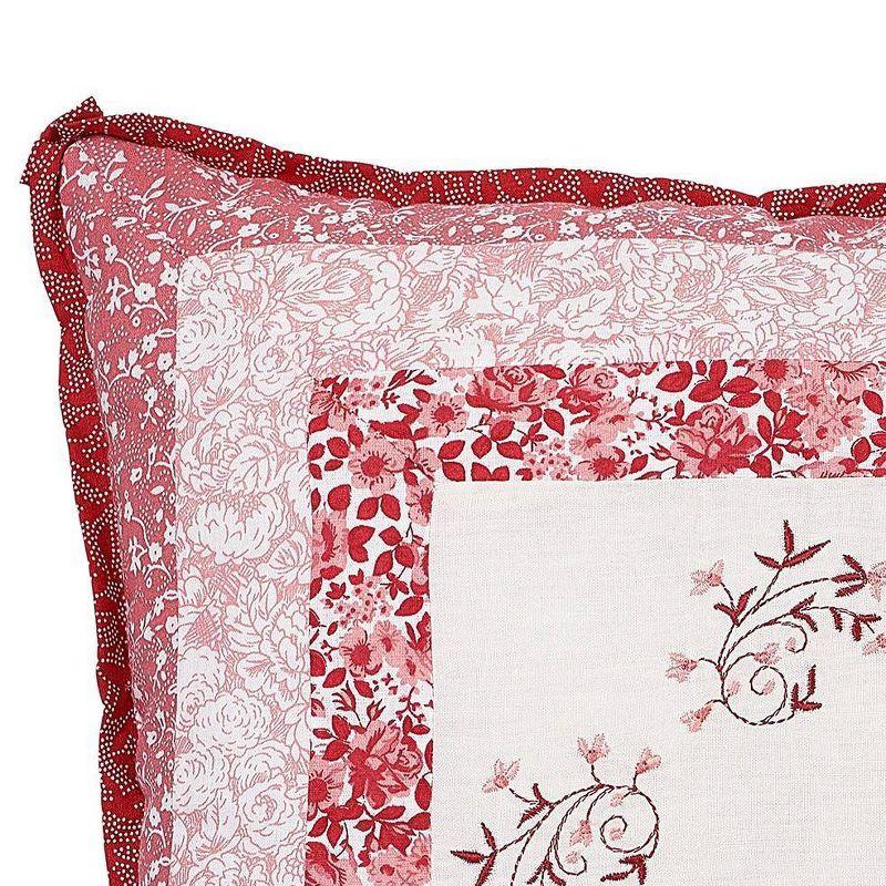 Caroline Red and White Embroidered Floral Square Pillow