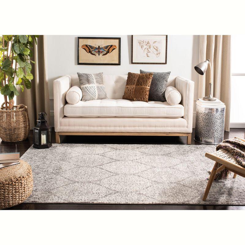 Grey and Ivory Rectangular Cotton Synthetic Area Rug