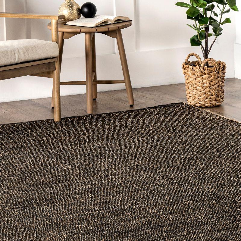 Nuloom 6x9 Elfriede Jute & Cotton Hand Woven Indoor Area Rug, Charcoal, Solid Rustic Farmhouse Style Natural Fiber Bedroom, Living Room,