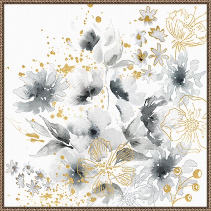 Amanti Art Watercolor Gray and Goldenrod Floral by Tre Sorelle Studios Framed Canvas