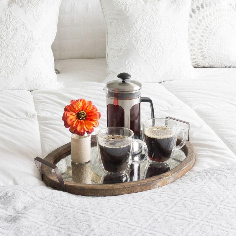 Rustic Oval Distressed Wood Tray with Antique Mirror Base