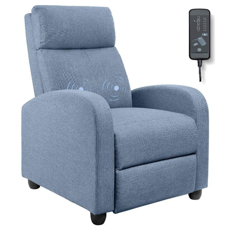 LACOO Linen Home Theater Recliner with Massage Backrest - Blue