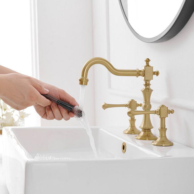 BWE 8 in. Widespread Double Handle 3 Hole Bathroom Faucet Water-Saving With Metal Drain