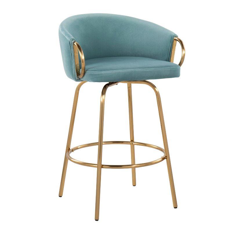 Set of 2 Claire Upholstered Counter Height Barstools Light Blue/Gold - Lumisource: Velvet, Swivel, Steel Frame