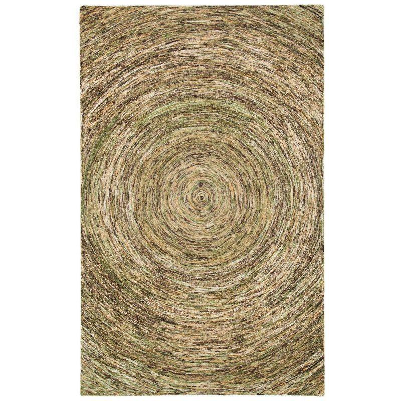 Green Hand-Tufted Wool Ikat Area Rug, 5' x 8'