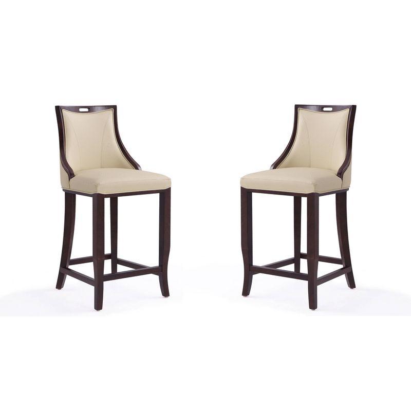 Manhattan Comfort Set of 2 Emperor Upholstered Beech Wood Faux Leather Barstools Cream: With Backs, Fixed Height 27"