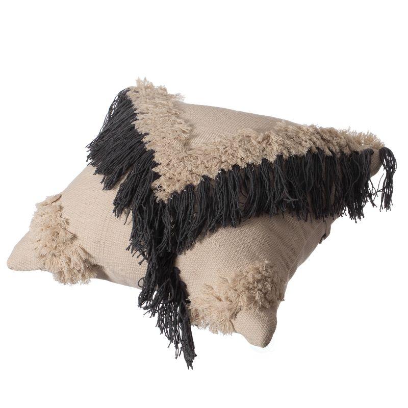 Deerlux 16" Handwoven Cotton Throw Pillow Cover with Embossed and Fringed Crossed line with Insert