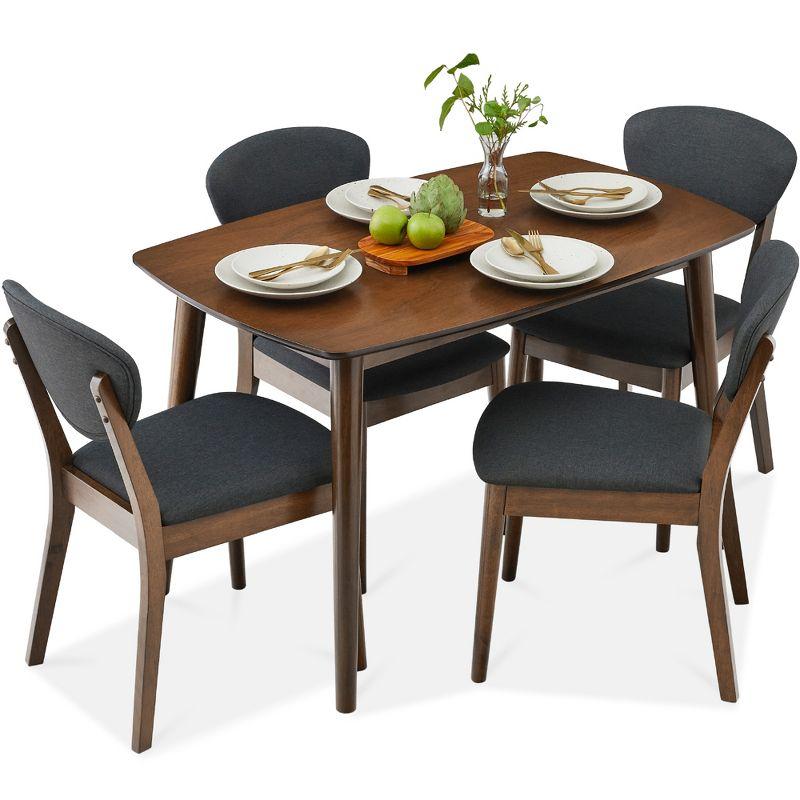 5-Piece Compact Wooden Mid-Century Modern Dining Set w/ 4 Chairs, Padded Seat & Back