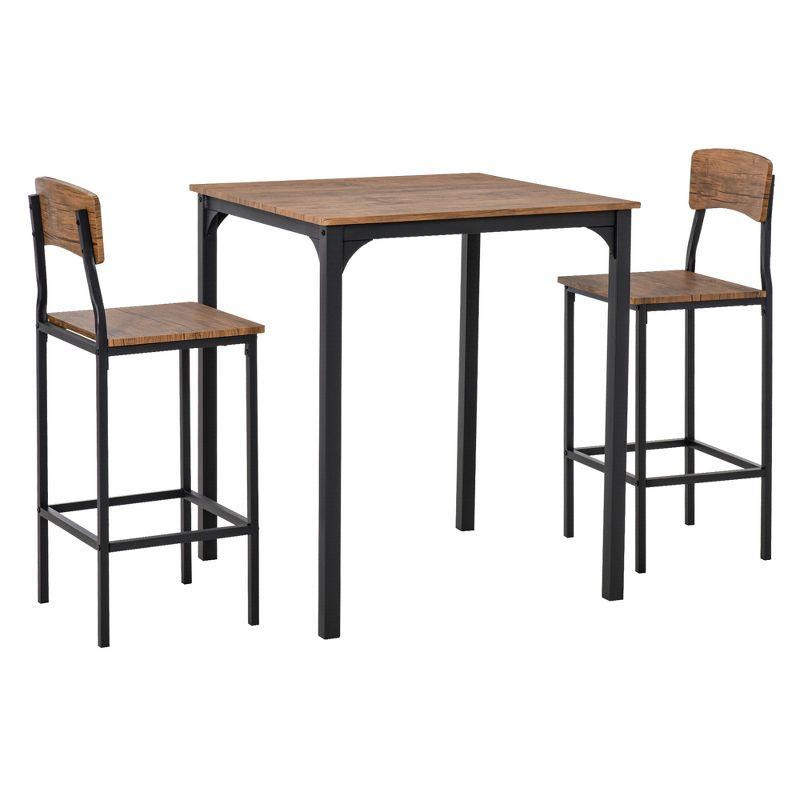 17 Stories 3 Piece Square Industrial Small Dining Table Set, Bar Table and Chairs Set, Rustic Brown and Black