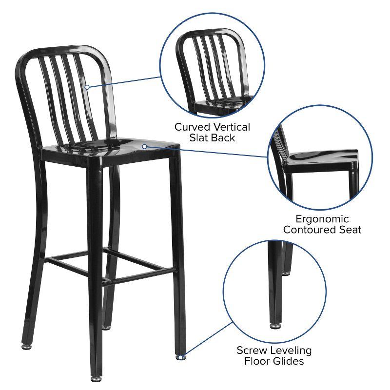 Black Metal 30" Indoor-Outdoor Slat Back Barstool