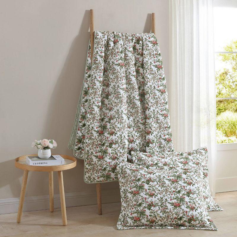 Twin Green Floral Cotton Reversible Quilt Set