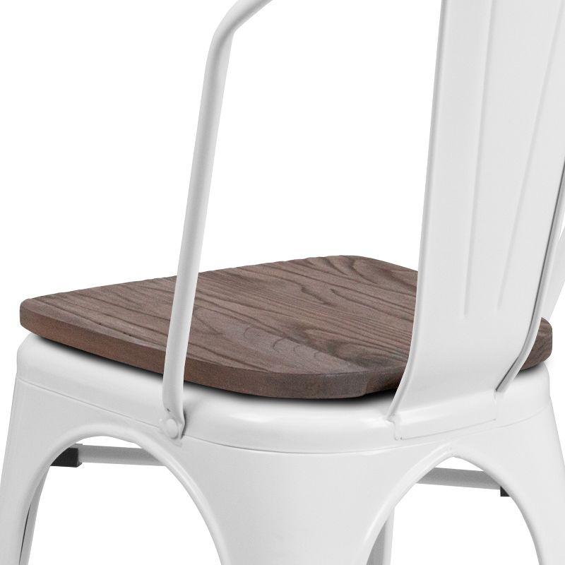 White Metal Stackable Dining Chair with Wood Seat