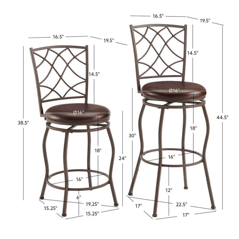 Casey Adjustable Faux Leather Swivel Seat Stool Set of Three Brown - Linon: Upholstered, Metal Frame, Polyester