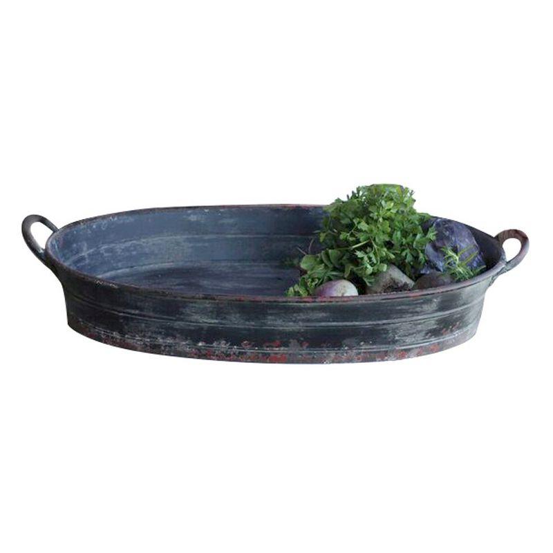 Rustic Oval Distressed Metal Serving Tray - Black