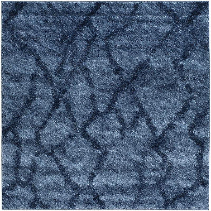 Abstract Blue Square Shag 6' Synthetic Area Rug