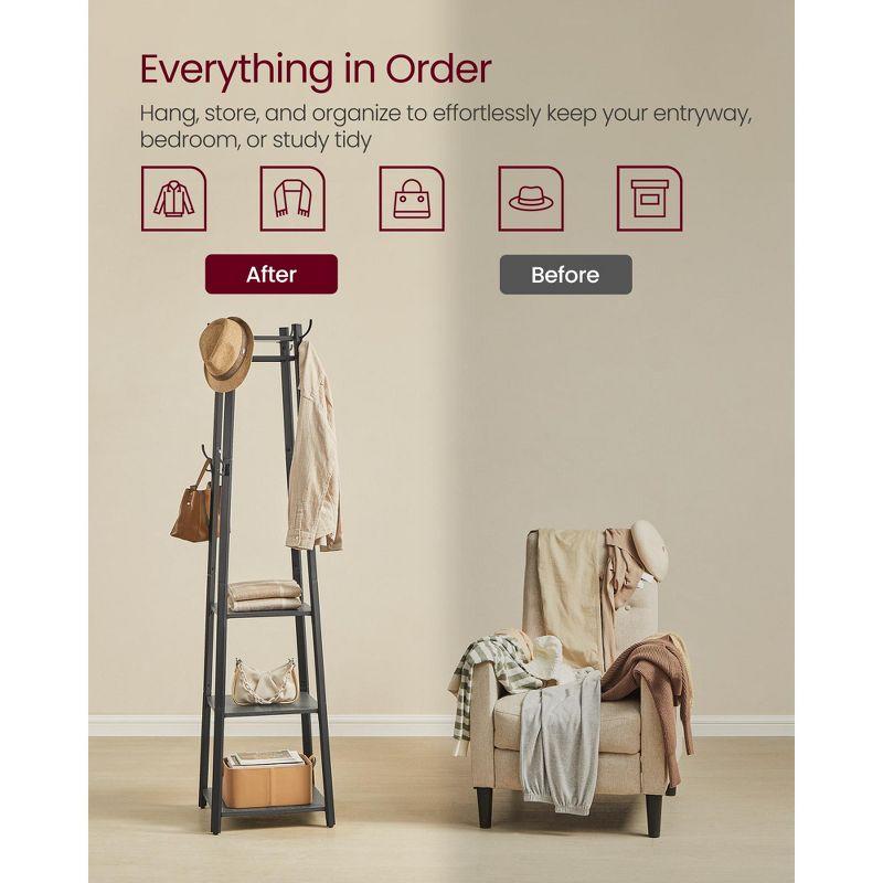 Industrial Style Coat Rack with Shelves and Hooks - Free-Standing Hall Tree for Entryway and Living Room