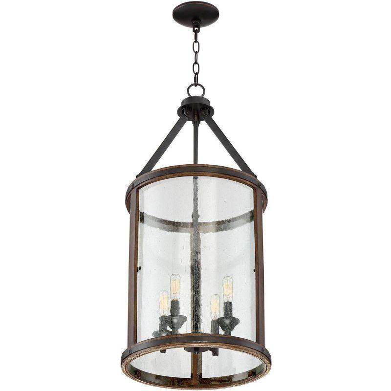 Franklin Iron Works Gorham Iron Gray Pendant Chandelier 16" Wide Industrial Rustic Clear Seeded Glass 4-Light Fixture for Dining Room Kitchen Island