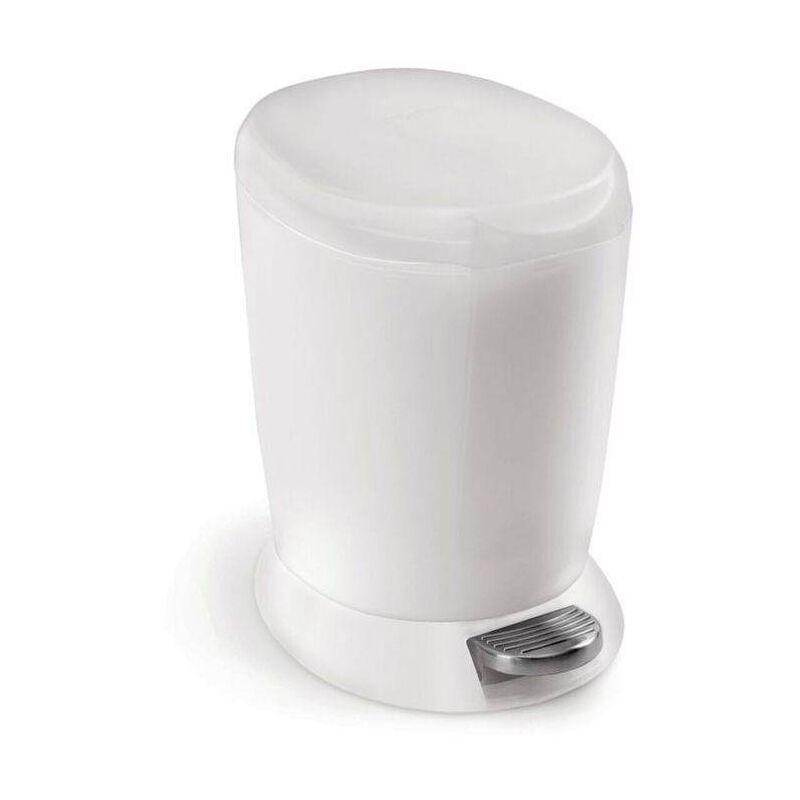 Compact White Plastic Bathroom Step Trash Can with Steel Pedal