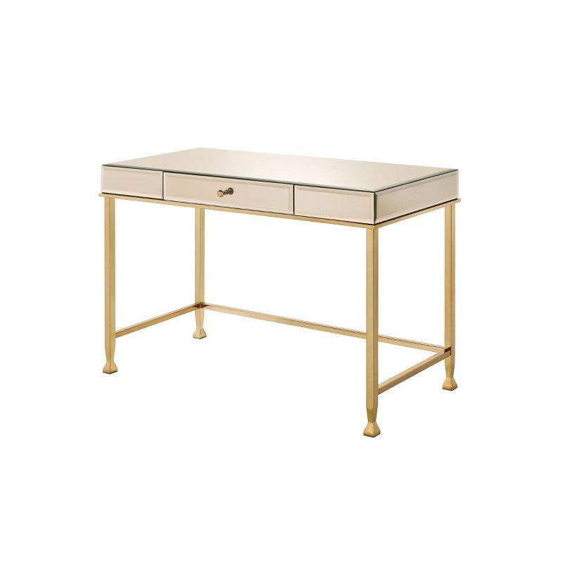 Canine Writing Desk Smoky Mirrored/Champagne - Acme Furniture: Beveled Edge, Wood Composite Frame, Home Office