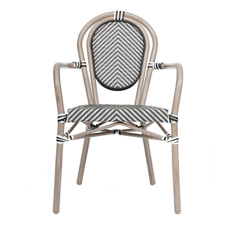 Merrick Lane Mael Set of Four Stacking Thonet Bistro Style Chair with Arms, Black & White Textilene Seat, & Bamboo Metal Frame for Indoor/Outdoor Use