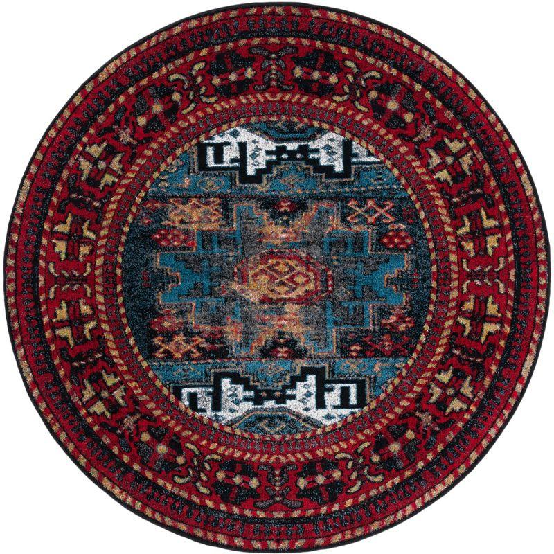 Vintage Hamadan VTH213 Power Loomed Indoor Area Rug - Red/Light Blue - 6'7" Round - Safavieh