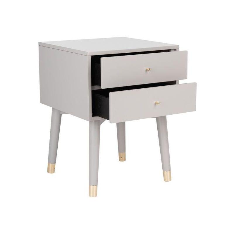 Retro Grey and Gold 2-Drawer 26" Nightstand with Metallic Accents