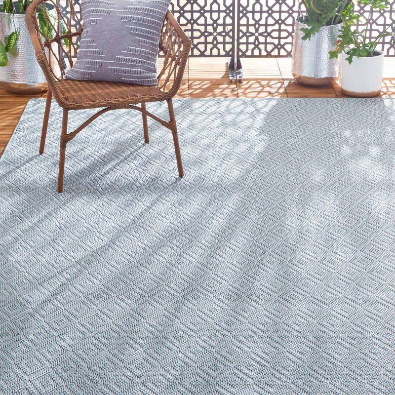 Blue and Cream Geometric 8' x 10' Indoor/Outdoor Rug