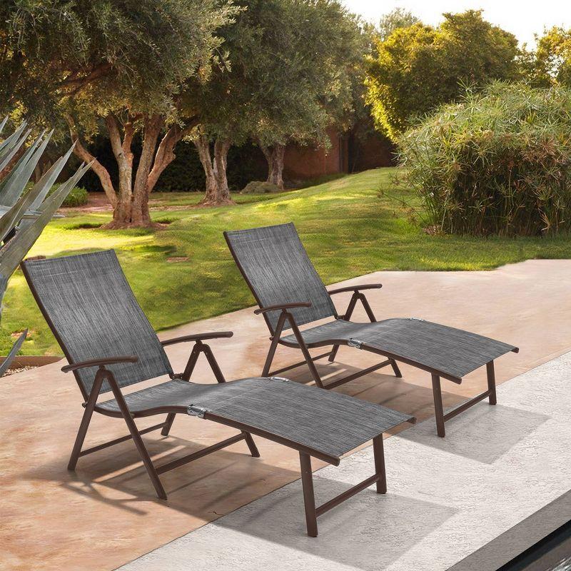 2pc Outdoor Aluminum Adjustable Chaise Lounges - Black/Gray - Crestlive Products: Foldable, Weather-Resistant, No Assembly Required